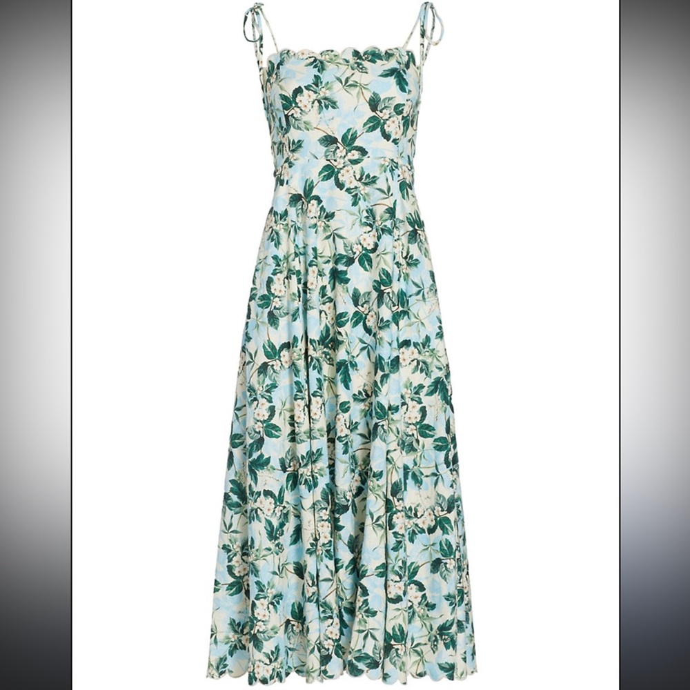 AMUR Botanical Print Midi Dress in Blue and Green 4